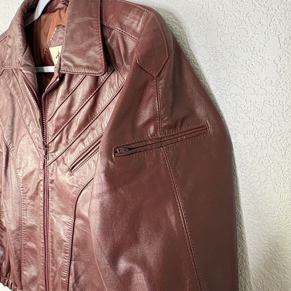 VTG 70s Berman’s Leather Bomber Jacket Western Biker Burgundy Sz Men M Women L - Picture 5 of 7